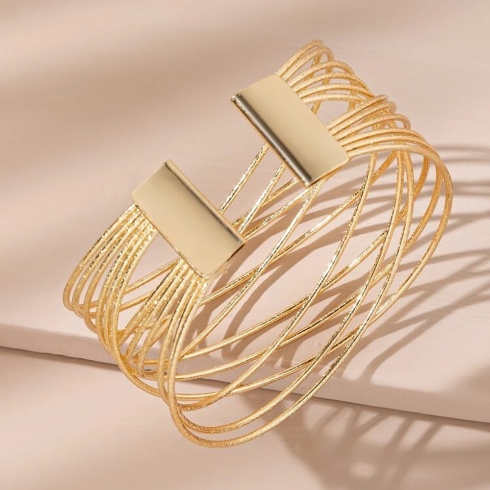 Gold Wire Bangle Bracelet - Picture 2 of 2
